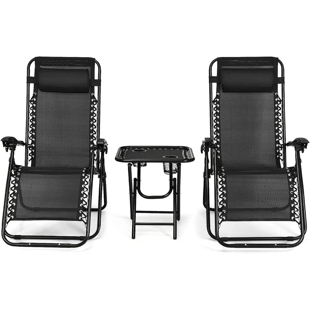 3 Pieces Outdoor Zero Gravity Chair Set, Folding Reclining Lounge Chair with Adjustable Backrest, Head Pillow, Matching Table w
3 Pieces Outdoor Zero Gravity Chair Set, Folding Reclining Lounge Chair with Adjustable Backrest, Head Pillow, Matching Table w