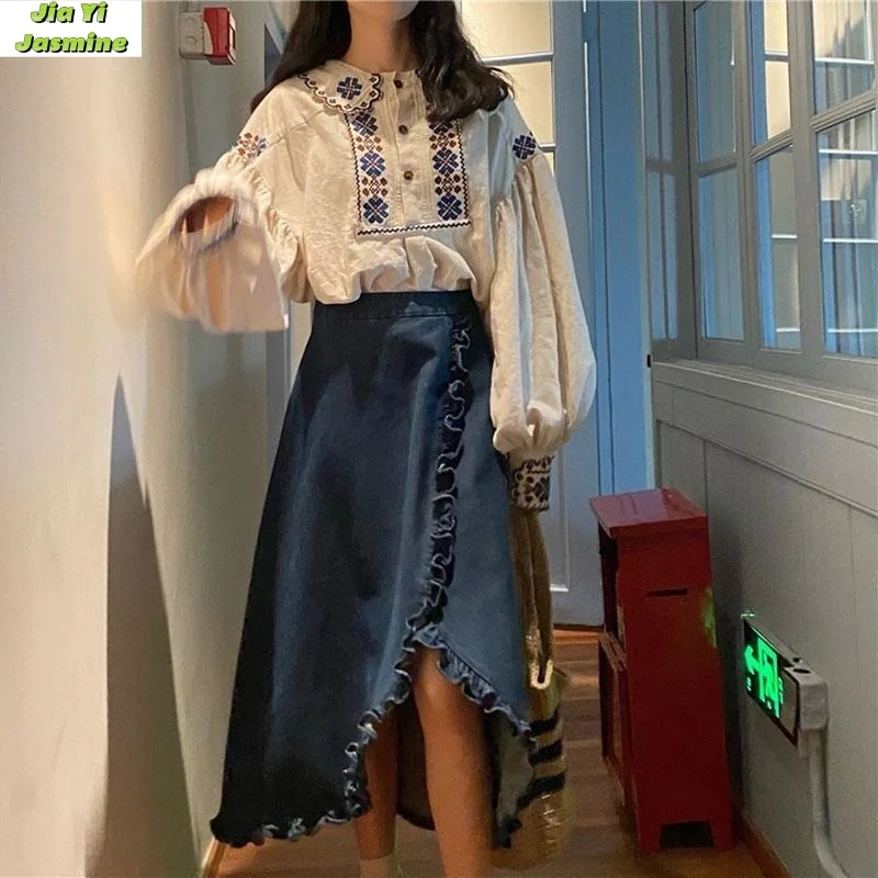 Spring and Autumn Denim Skirt Set, Niche Retro Heavy Industry Lace Half Body Fishtail Skirt Shirt 2-piece Set
Spring and Autumn Denim Skirt Set, Niche Retro Heavy Industry Lace Half Body Fishtail Skirt Shirt 2-piece Set