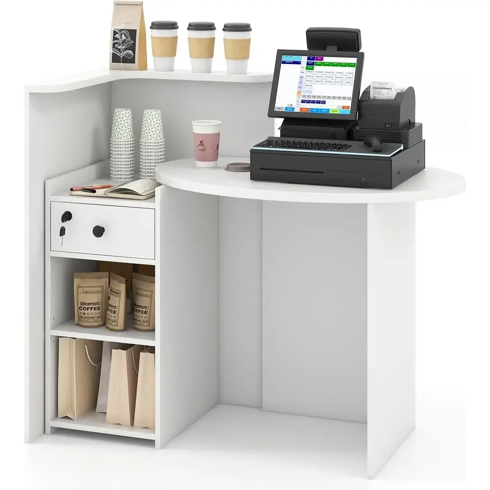 Retion Desk, ront Counter Desk with Lockable Der, Checkout Table with Round Tabletop, Shel & Adjustable Shel or Oice Beauty Sn R
Retion Desk, ront Counter Desk with Lockable Der, Checkout Table with Round Tabletop, Shel & Adjustable Shel or Oice Beauty Sn R