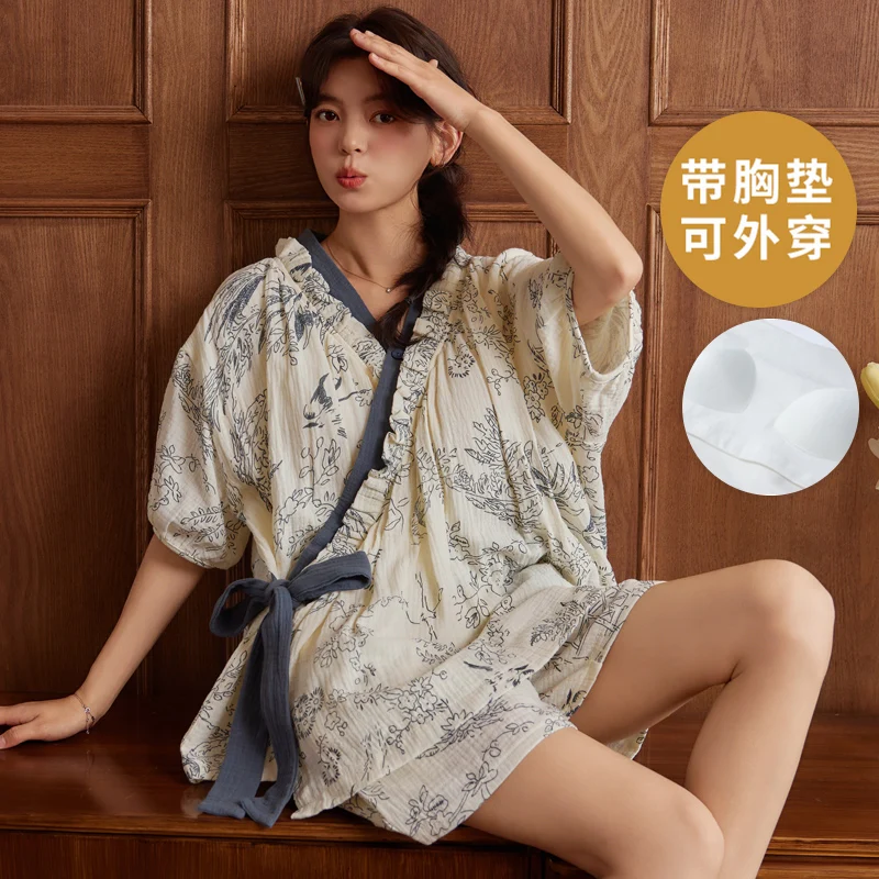 2025 New Cotton Women's Pajamas Set for Summer V Neck Short Sleeves Sleeping Top Shorts 2Pcs/set Nightwear Young Girl Loungewear
2025 New Cotton Women's Pajamas Set for Summer V Neck Short Sleeves Sleeping Top Shorts 2Pcs/set Nightwear Young Girl Loungewear