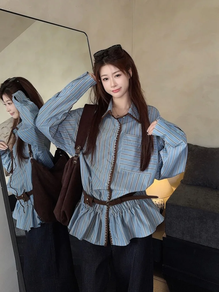 Chic Korean Sle Long Sve Ne Striped Loose Fit irt Women's Spring Autumn Waist Cinched Top Color Blo Design
Chic Korean Sle Long Sve Ne Striped Loose Fit irt Women's Spring Autumn Waist Cinched Top Color Blo Design