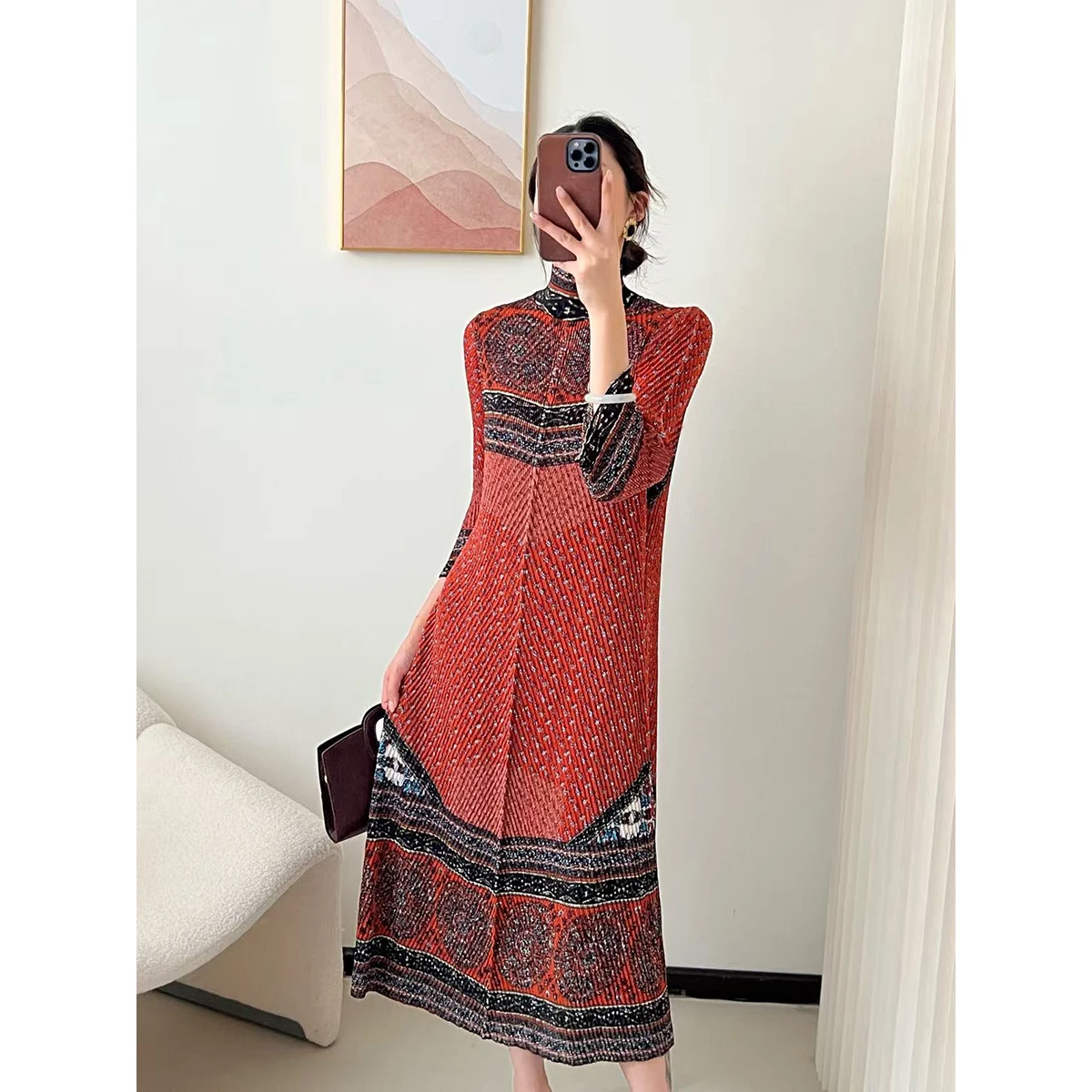 Retro Dragon Sc Pleated Long Dr High Collar Seven Sve Loose Printed Women's Slimming Dr Faionable Ethnic Sle
Retro Dragon Sc Pleated Long Dr High Collar Seven Sve Loose Printed Women's Slimming Dr Faionable Ethnic Sle