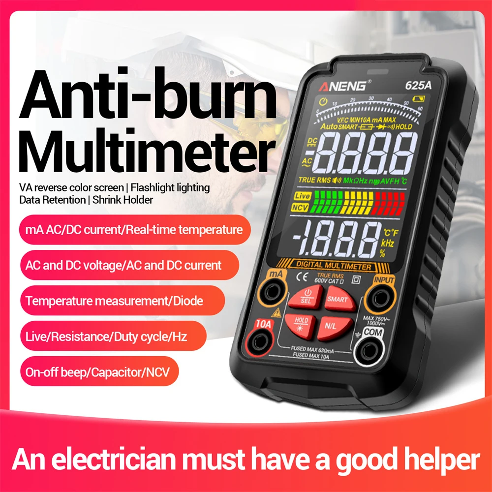 625A Intelligent Digital Multimeter High precision Charging Multi functional Maintenance Electrician Anti burn Universal Meter