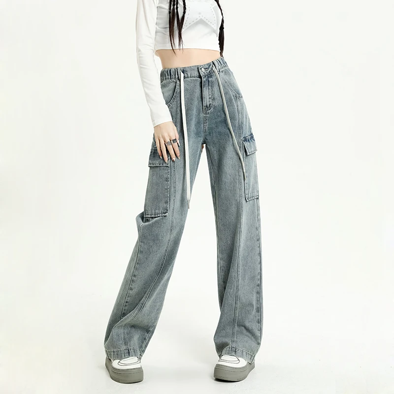 2024 Spring New Vintage Jeans Women's Elastic Waist Fashion Straight Drawstring Baggy Y2k Cargo Pants Streetwear
2024 Spring New Vintage Jeans Women's Elastic Waist Fashion Straight Drawstring Baggy Y2k Cargo Pants Streetwear