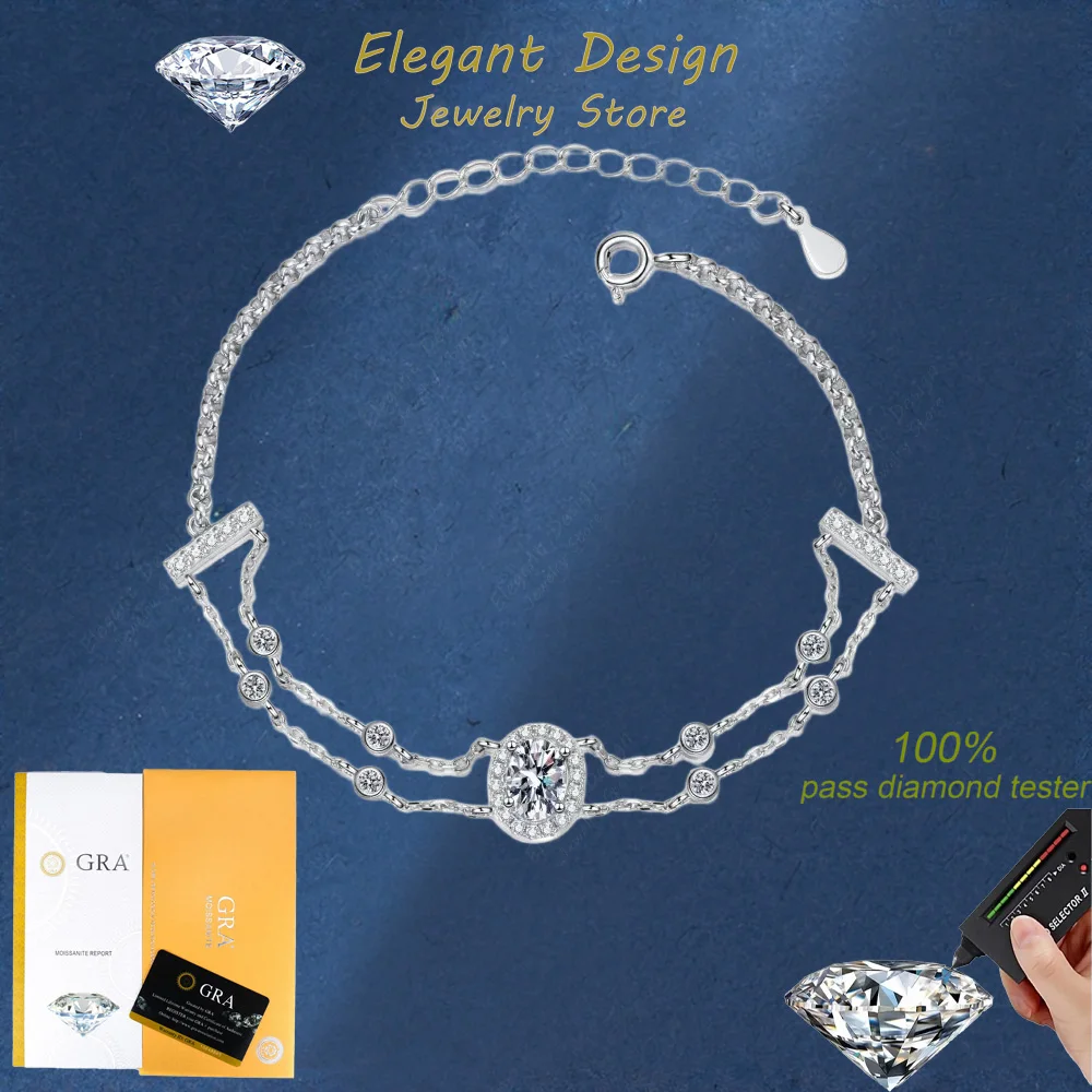 Elegant Design 1 Carat Moissanite Diamond Bracelets, Classic Platinum PT950 Women's Double Chain for Girlfriend Fine Jewelry
Elegant Design 1 Carat Moissanite Diamond Bracelets, Classic Platinum PT950 Women's Double Chain for Girlfriend Fine Jewelry