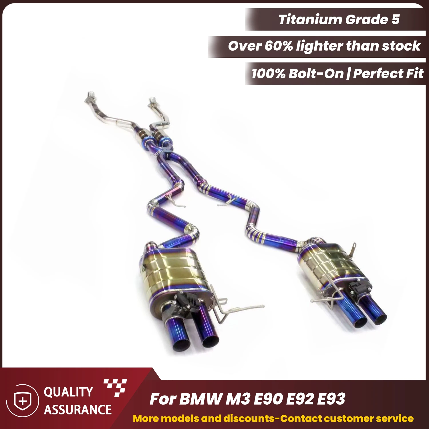 Plug & Play OEM Warranty Friendly Aggressive Sound Titanium Catback Exhaust with Front Pipe ECCF SS304 for BMW M3 E90 E93
Plug & Play OEM Warranty Friendly Aggressive Sound Titanium Catback Exhaust with Front Pipe ECCF SS304 for BMW M3 E90 E93