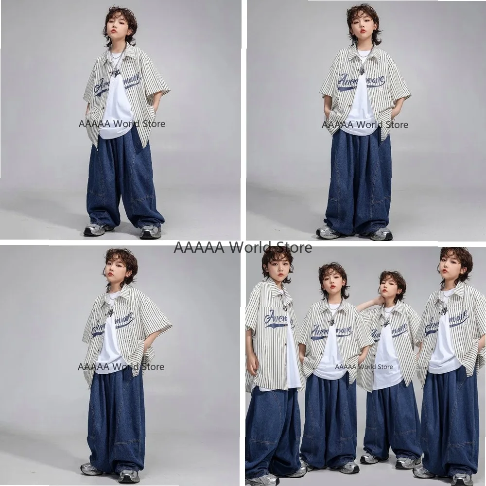 Cosplay Striped Short Sleeve Shirt and Baggy Denim Jeans Set for Kids Hip Hop Jazz Dance Costume
Cosplay Striped Short Sleeve Shirt and Baggy Denim Jeans Set for Kids Hip Hop Jazz Dance Costume