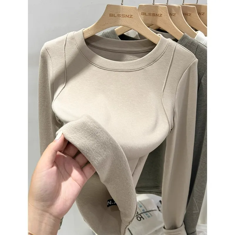 Retro American Fleece Lined Brushed round Neck Long Sleeve Women's Base Shirt Autumn Winter New Style Slim Fit T Shirt
Retro American Fleece Lined Brushed round Neck Long Sleeve Women's Base Shirt Autumn Winter New Style Slim Fit T Shirt