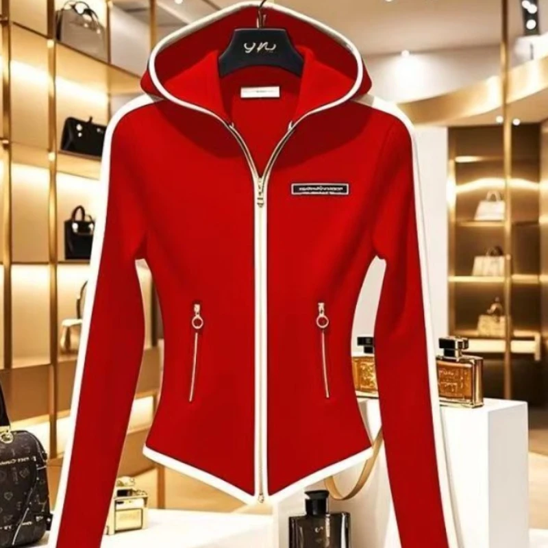 Korean Red Cardigans Hooded Sweatshirt Women Jacket Waist fashion Casual Long Sleeves Office Lady High End Crop Top Zipper Coat
Korean Red Cardigans Hooded Sweatshirt Women Jacket Waist fashion Casual Long Sleeves Office Lady High End Crop Top Zipper Coat