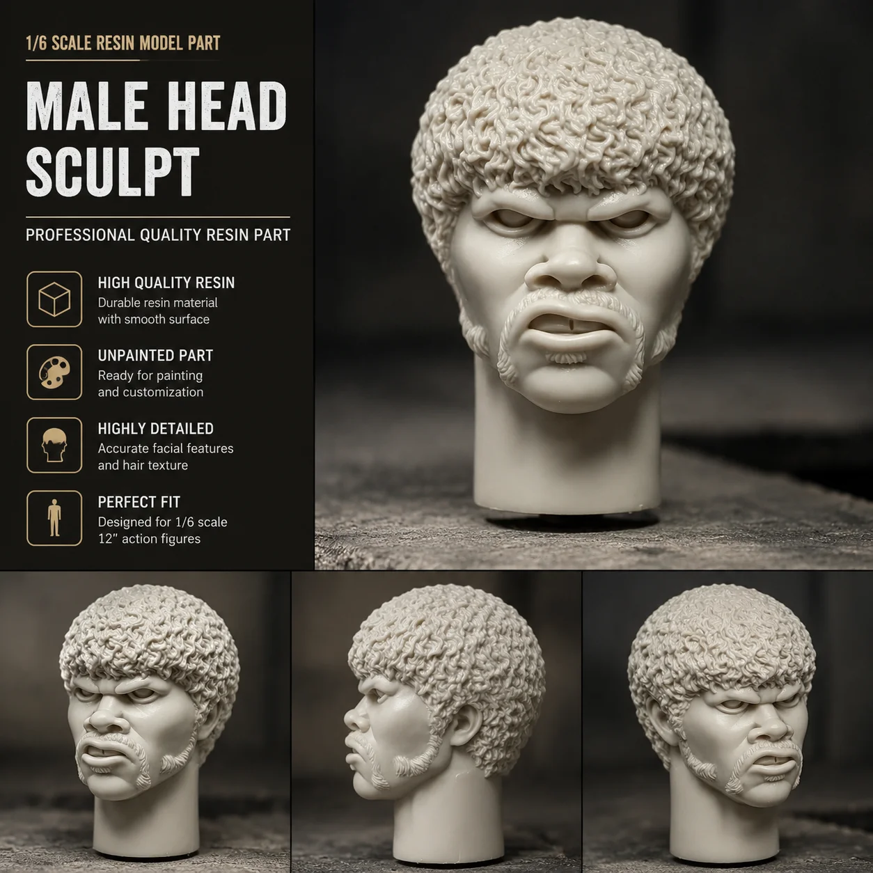 1/6 Male Head Sculpt Resin Replacement Head for 12" Action Figure Model Kit
1/6 Male Head Sculpt Resin Replacement Head for 12" Action Figure Model Kit