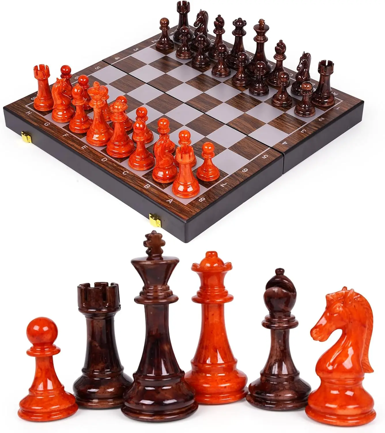 17 Inch Large Chess Set, Weighted Acrylic Pieces, 4.2" King, Folding Board
17 Inch Large Chess Set, Weighted Acrylic Pieces, 4.2" King, Folding Board