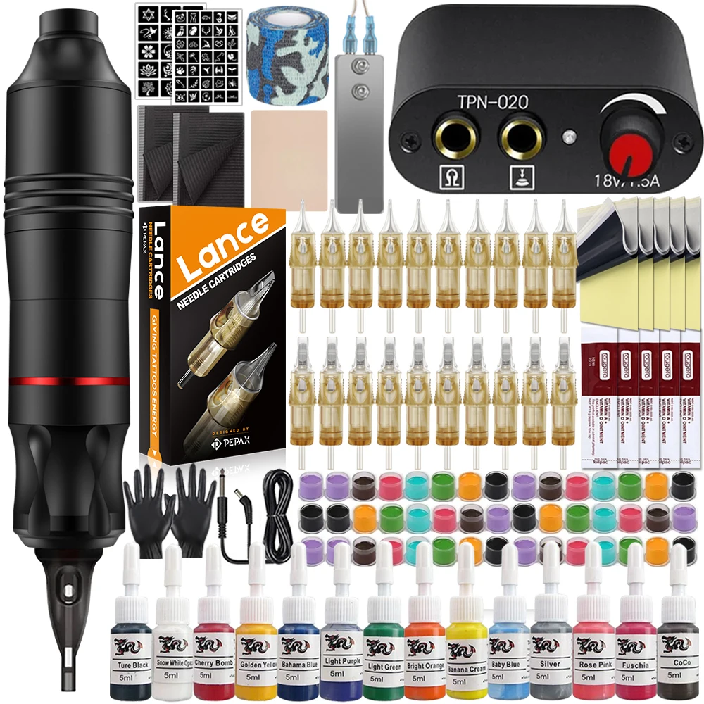 Complete Tattoo Machine Pen Kit Rotary Tattoo Pen Set with PEPAX Cartridge Needle Power Supply Ink for Tattoo Artist Beginner
Complete Tattoo Machine Pen Kit Rotary Tattoo Pen Set with PEPAX Cartridge Needle Power Supply Ink for Tattoo Artist Beginner