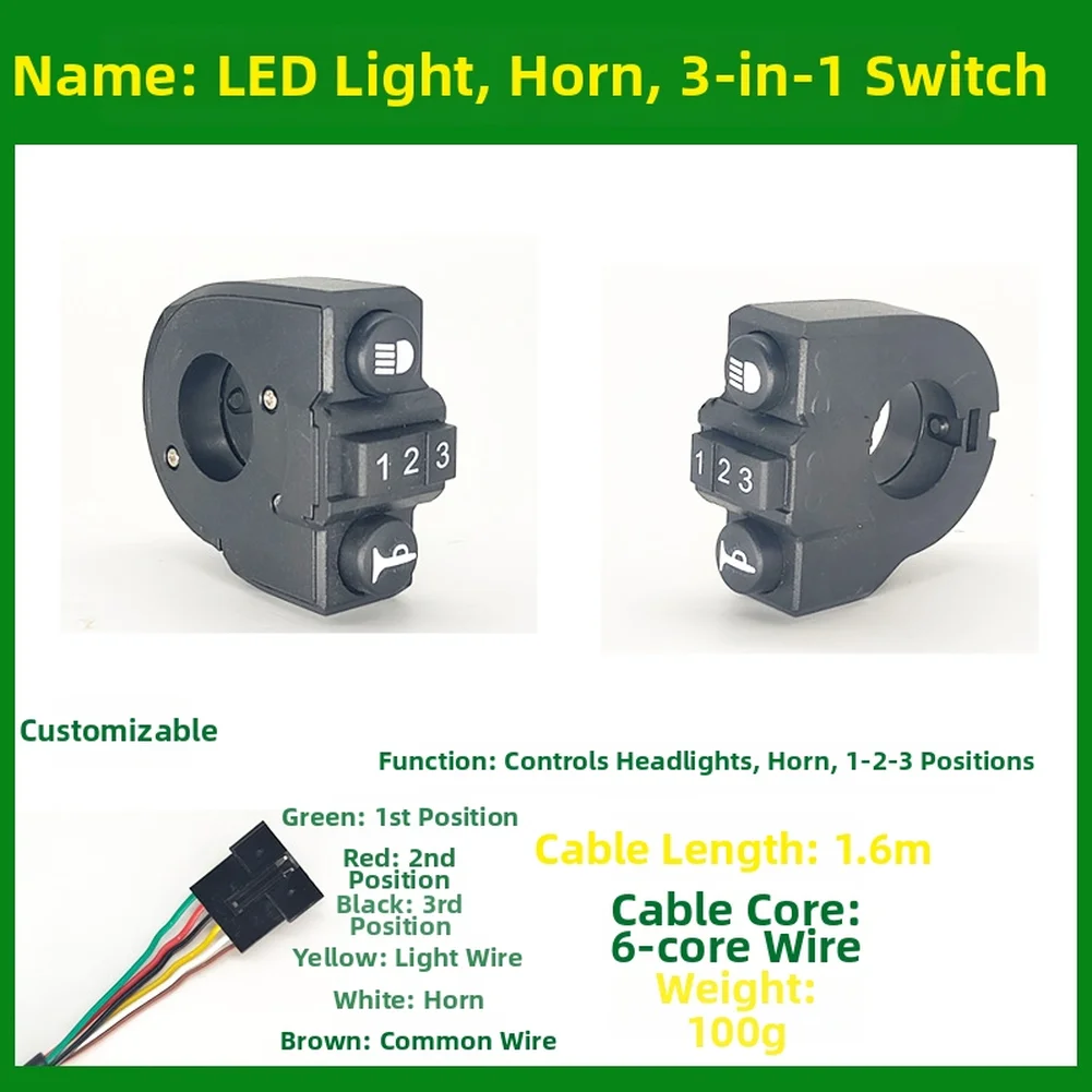 Electric Scooter 3-in-1 Control Unit for Headlight For horn Turn Signal with Color-Coded Wires Blue Yellow Green Black Red
Electric Scooter 3-in-1 Control Unit for Headlight For horn Turn Signal with Color-Coded Wires Blue Yellow Green Black Red