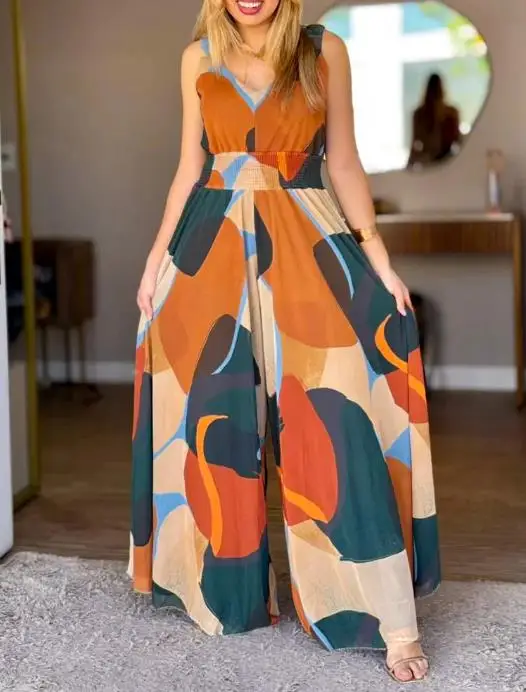 Женский комбинезон 2026, новый комбинезон с абстрактным принтом и v-образным вырезом на толстых бретелях, с высокой талией и открытой спиной, повседневный комбинезон с гофрированной талией и широкими штанинами
Женский комбинезон 2026, новый комбинезон с абстрактным принтом и v-образным вырезом на толстых бретелях, с высокой талией и открытой спиной, повседневный комбинезон с гофрированной талией и широкими штанинами