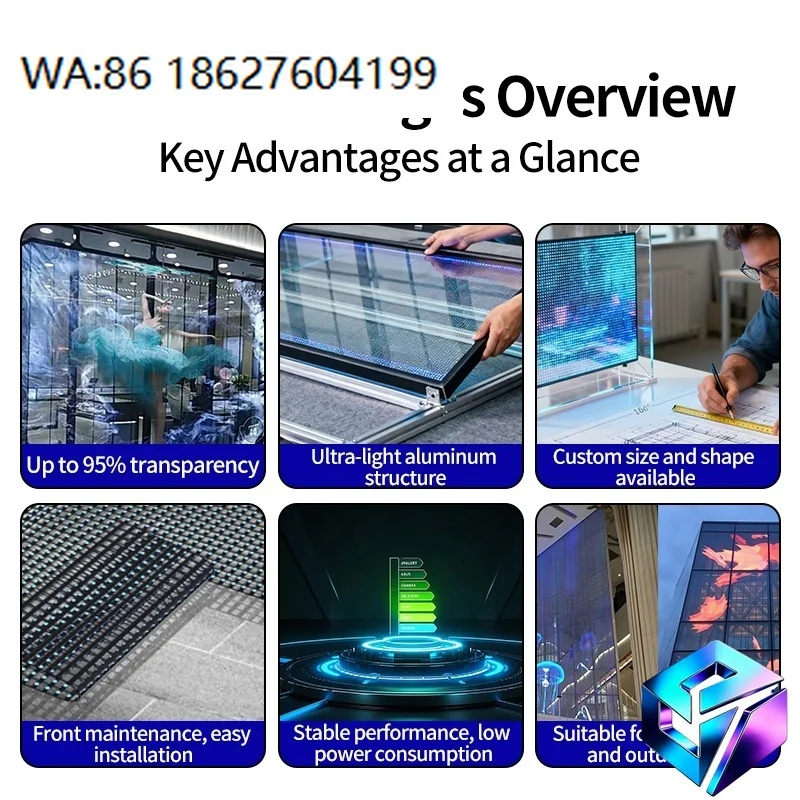 P2.97 High Brightness Transparent LED Adhesive Film Glass Window Screen For Brand Visual Advertising Retail Store
P2.97 High Brightness Transparent LED Adhesive Film Glass Window Screen For Brand Visual Advertising Retail Store