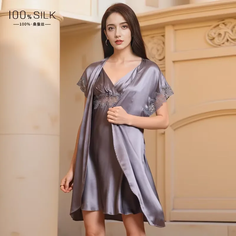 100% Mulberry Silk Sexy Nightdress Robe Two-piece Set 19MM Silk Robe with Nightgown Lace Trim Bridesmaid Robes Set 2pc Sleepwear
100% Mulberry Silk Sexy Nightdress Robe Two-piece Set 19MM Silk Robe with Nightgown Lace Trim Bridesmaid Robes Set 2pc Sleepwear