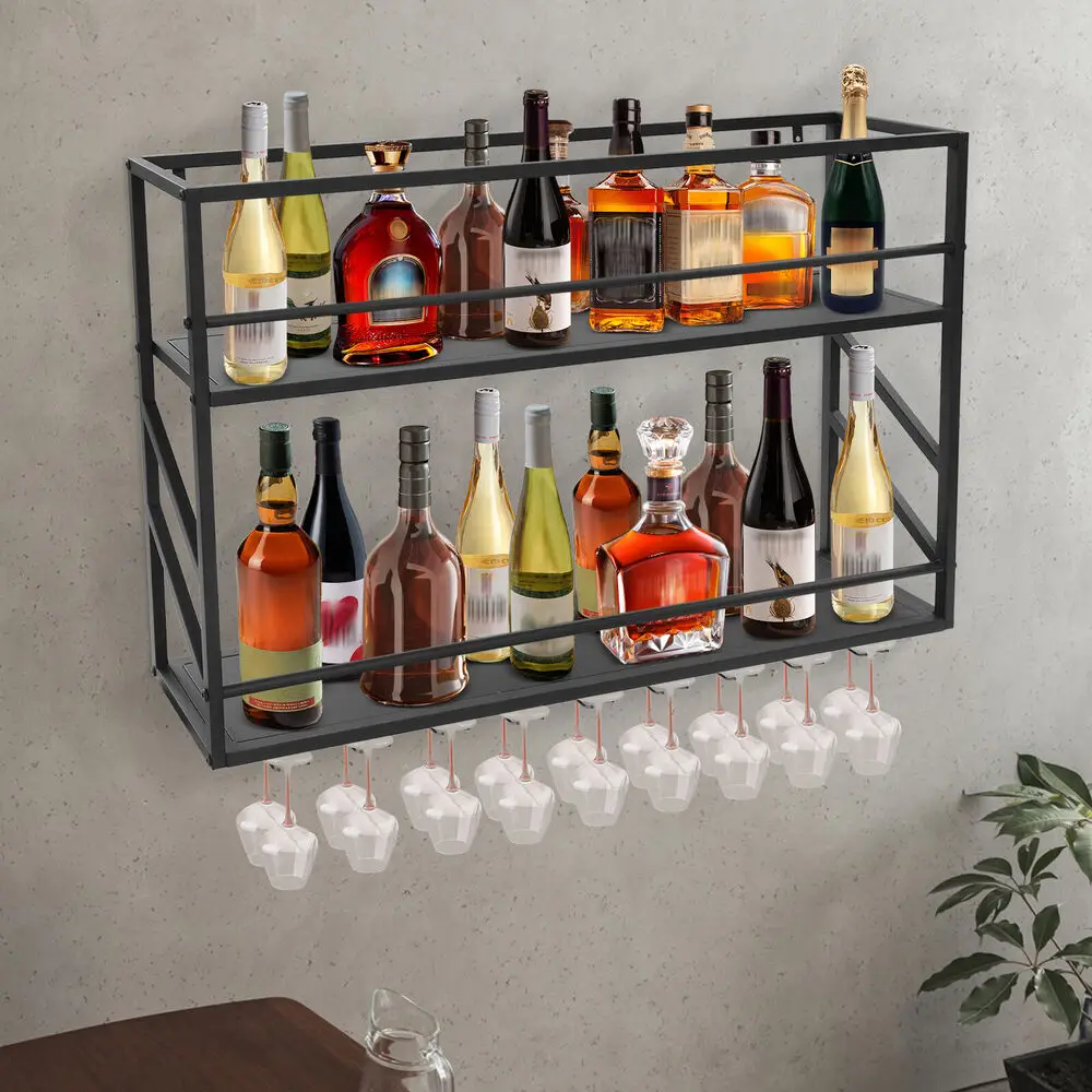 Black Steel Wall Mounted Wine Rack 2-tier Wall Wine Rack Metal Wine Shelf Glass Holder
Black Steel Wall Mounted Wine Rack 2-tier Wall Wine Rack Metal Wine Shelf Glass Holder