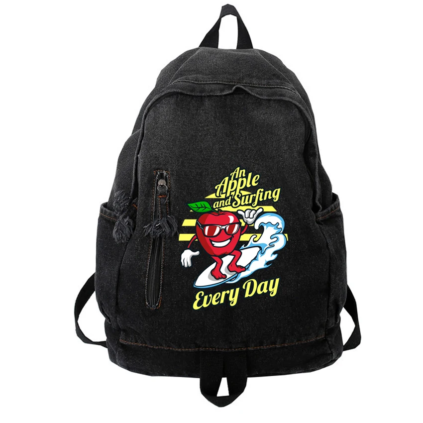 Gradient Washed Backpack Women Unisex Trend Large Capacity Student Denim Bag Cartoon Apple Surfing Pattern Printed Backpack
Gradient Washed Backpack Women Unisex Trend Large Capacity Student Denim Bag Cartoon Apple Surfing Pattern Printed Backpack