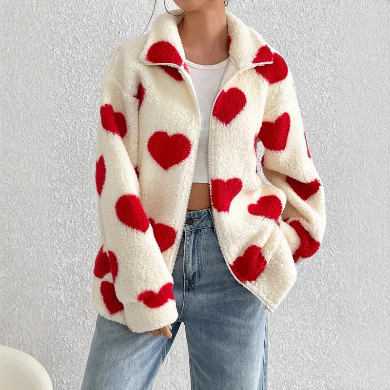 Women Faux Lamb Fleece Jackets Winter Thicken Warm Zipper Coats Fashion Heart Printed Female Chic Turn-down Collar Outerwear
Women Faux Lamb Fleece Jackets Winter Thicken Warm Zipper Coats Fashion Heart Printed Female Chic Turn-down Collar Outerwear