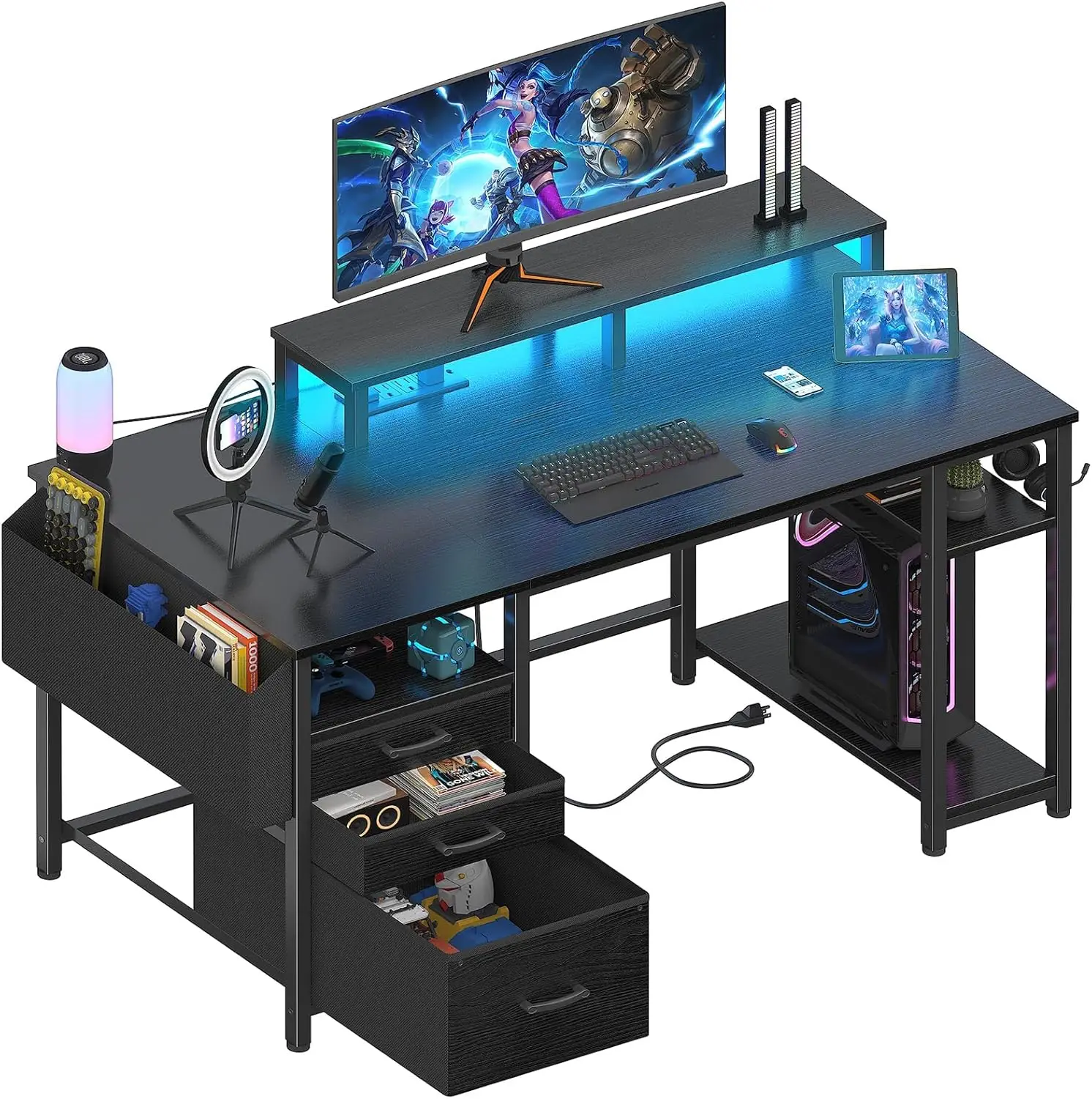 Led Lights and Power Outlets, 55 Inch Computer Desk with File Drawers Cabinet, Home Office Desk with Shelves Monitor Stand
Led Lights and Power Outlets, 55 Inch Computer Desk with File Drawers Cabinet, Home Office Desk with Shelves Monitor Stand