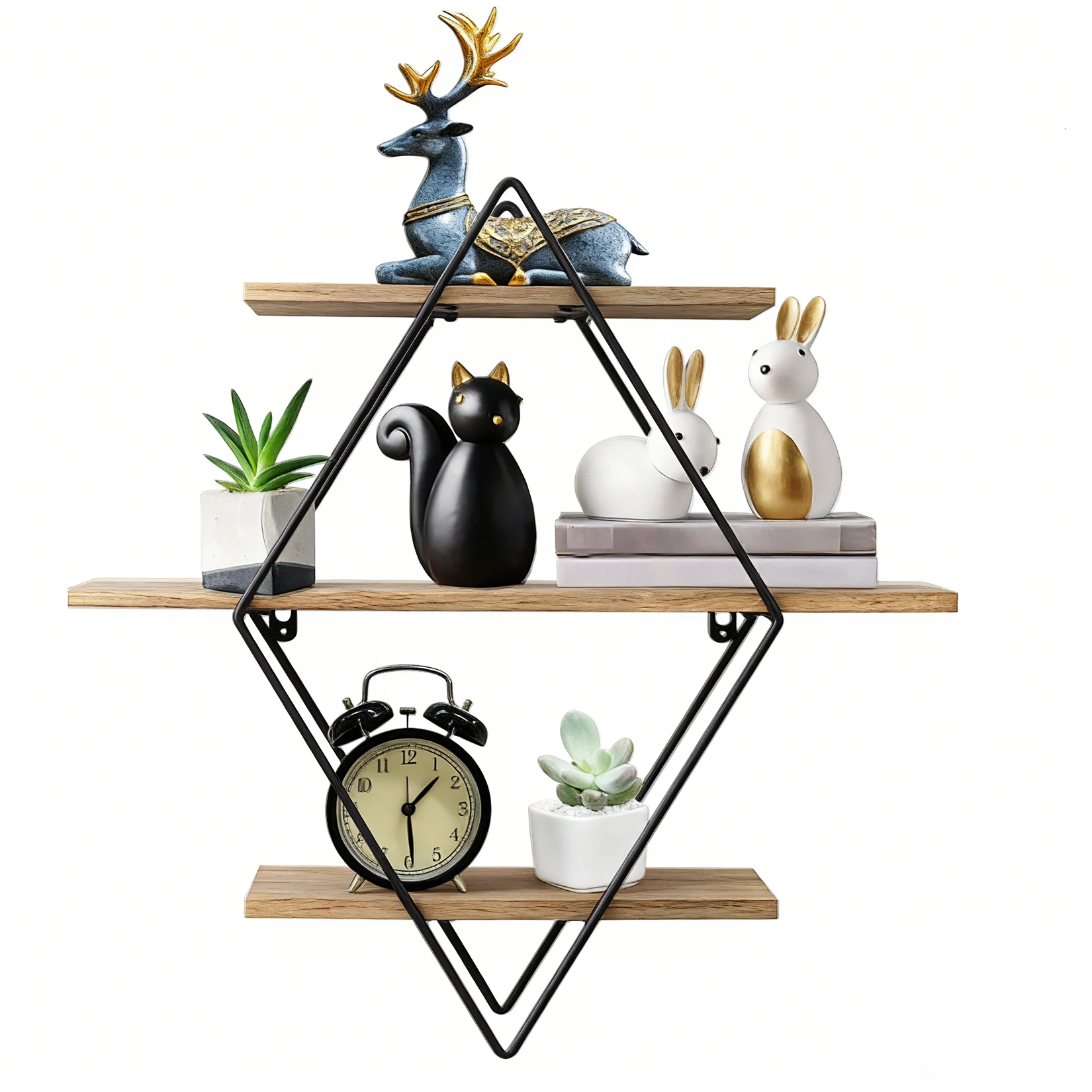 3 Tier Rustic Wood Wall Mounted Floating Shelves Geometric Decorative Storage Display Rack
3 Tier Rustic Wood Wall Mounted Floating Shelves Geometric Decorative Storage Display Rack