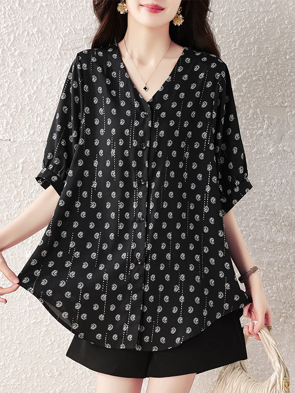 Summer 2026 Women's Polka Dot V-neck Midi Sleeve Shirt Chiffon Print Casual Fashion Chinese Style Regular Thickness
Summer 2026 Women's Polka Dot V-neck Midi Sleeve Shirt Chiffon Print Casual Fashion Chinese Style Regular Thickness