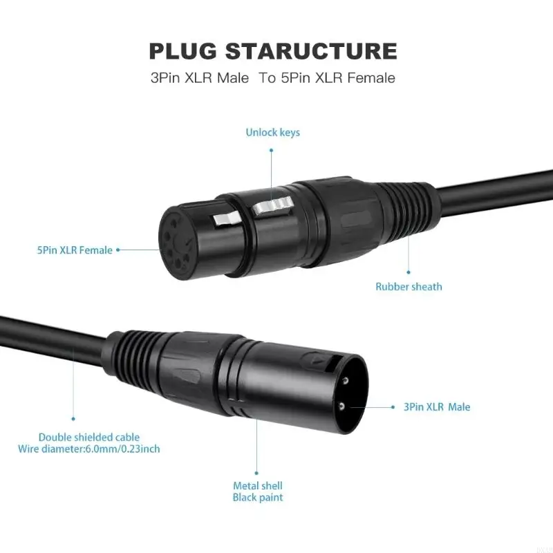 Music and Lighting Interfaces Cables 3 Pin Male to 5 Pin Female Adapters Cables Microphones Cable
Music and Lighting Interfaces Cables 3 Pin Male to 5 Pin Female Adapters Cables Microphones Cable