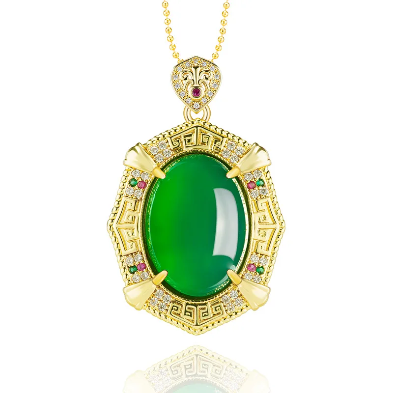 Natural authentic green agate Bagua egg face copper gold-plated inlaid with ice seed jade pendant women's necklace fashionable
Natural authentic green agate Bagua egg face copper gold-plated inlaid with ice seed jade pendant women's necklace fashionable