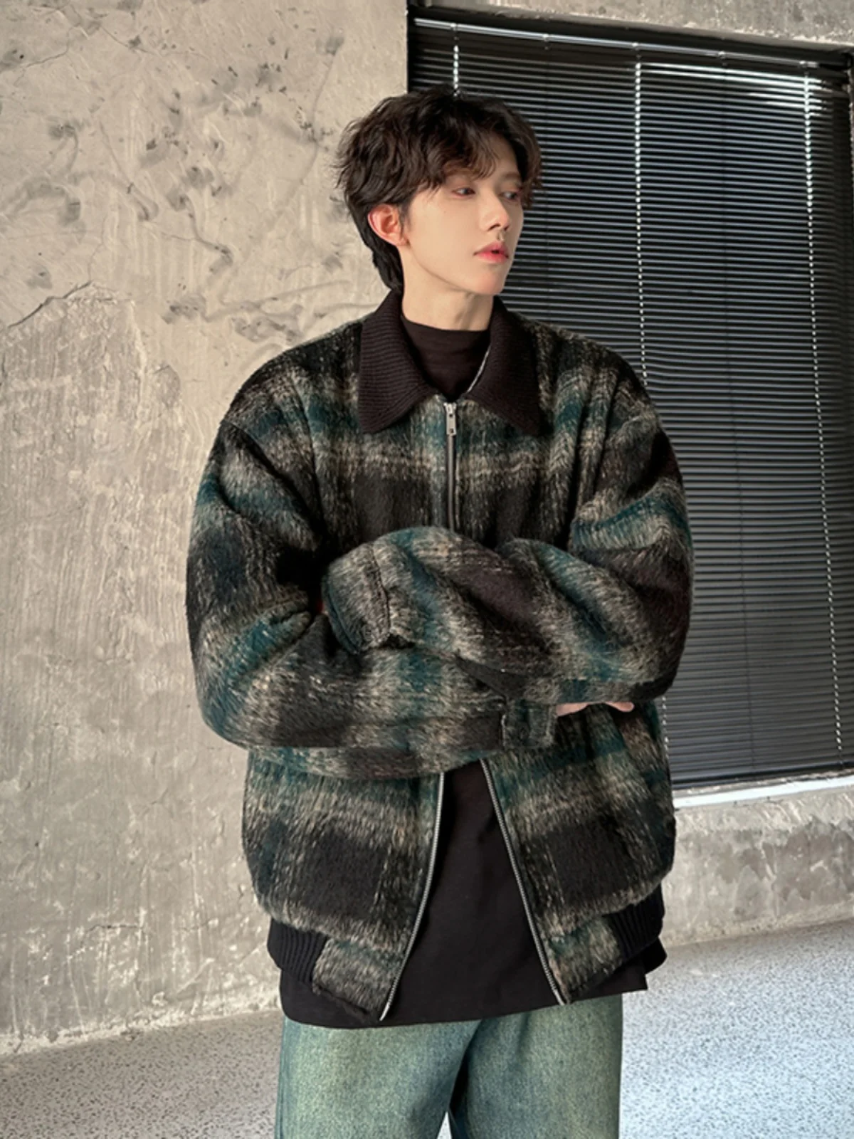 Cleanfit Plaid Woolen Jaet oulder Padded Double Zipper Loose Fit American Casual Sle Teen Boy Faion Spring Autumn
Cleanfit Plaid Woolen Jaet oulder Padded Double Zipper Loose Fit American Casual Sle Teen Boy Faion Spring Autumn
