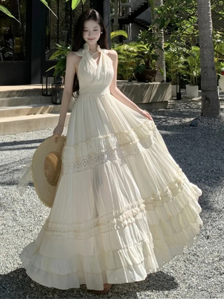 Summer New Holiday Sleeveless Ruffles Splice Cake Dress Sexy V-neck Backless Halter Vacation Beach Dress Female
Summer New Holiday Sleeveless Ruffles Splice Cake Dress Sexy V-neck Backless Halter Vacation Beach Dress Female