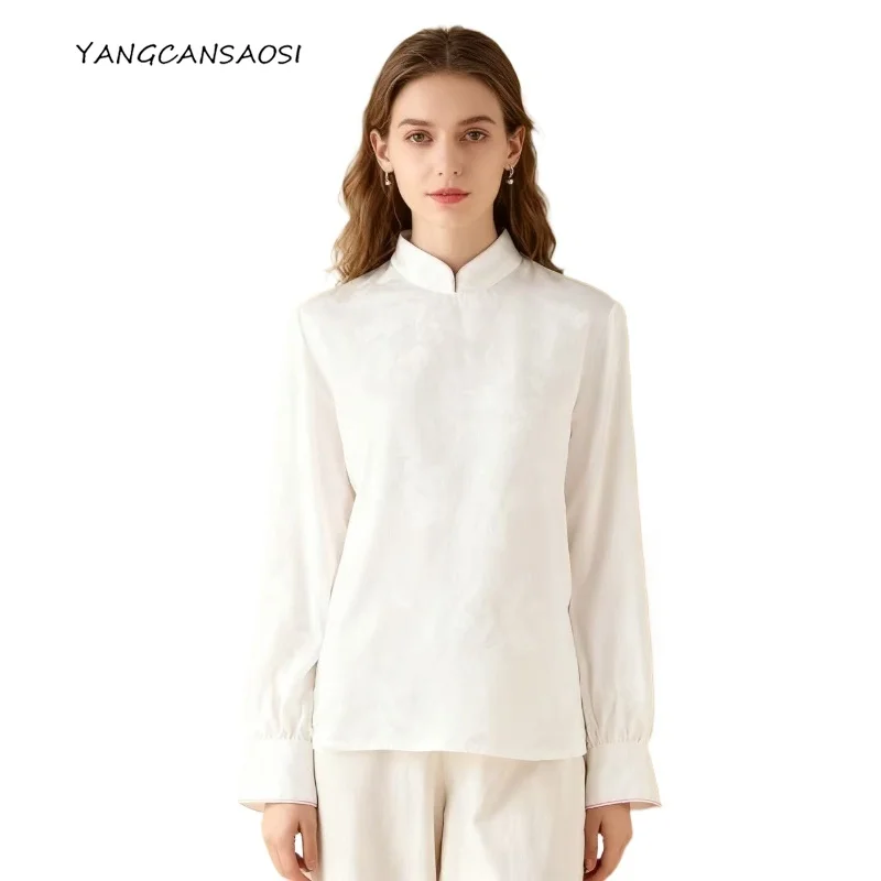 Women's Fashion Clothing 100% Natural Mulberry Silk HuaLuo Stand-up Collar Loose Temperament Solid Color Long Sleeve T-shirt
Women's Fashion Clothing 100% Natural Mulberry Silk HuaLuo Stand-up Collar Loose Temperament Solid Color Long Sleeve T-shirt