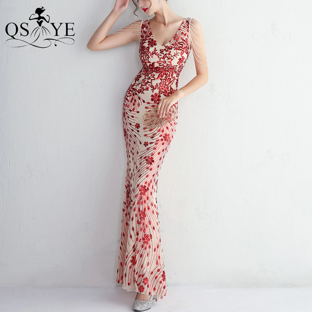 Red Sequin Lace Evening Dresses Floral Mermaid Prom Gown V neck Beaded Straps Appliques Vintage Fitted Slim Formal Party Dress
Red Sequin Lace Evening Dresses Floral Mermaid Prom Gown V neck Beaded Straps Appliques Vintage Fitted Slim Formal Party Dress