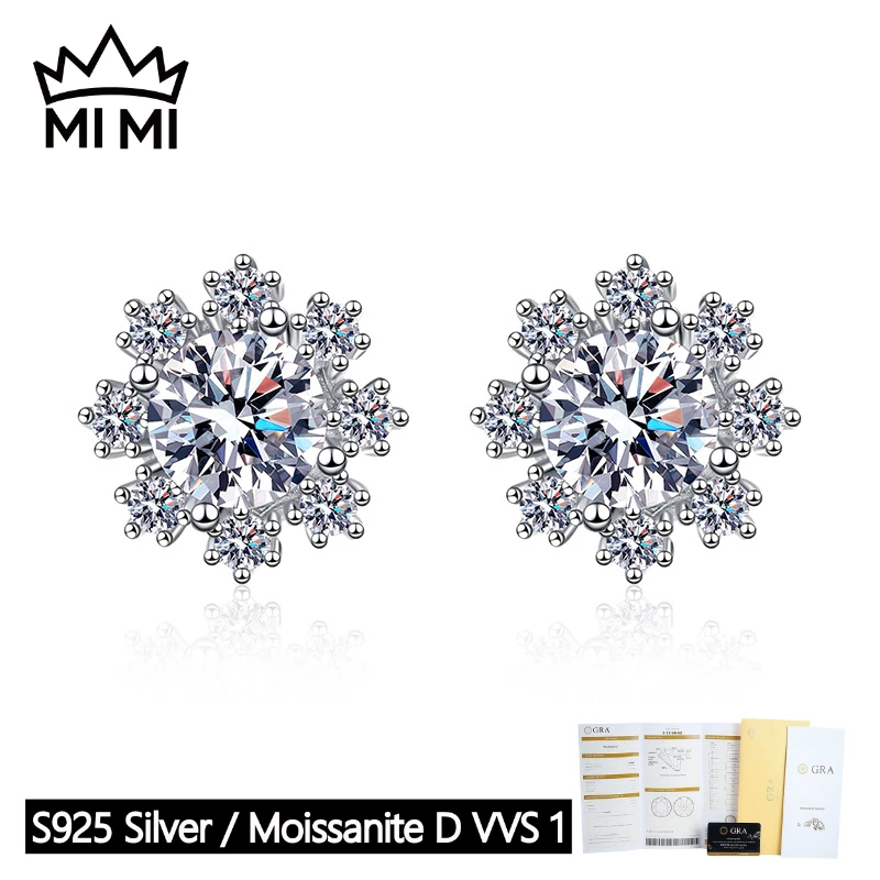 MI MI S925 Sterling Silver Snowflake Shape Moissanite Stud Earrings - 1CT D Color Romantic Style GRA Certified (Gift Box)
MI MI S925 Sterling Silver Snowflake Shape Moissanite Stud Earrings - 1CT D Color Romantic Style GRA Certified (Gift Box)