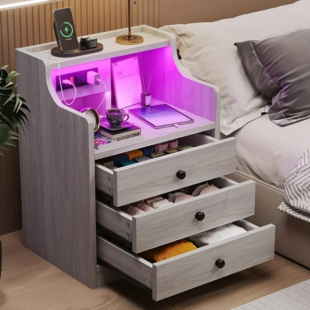 Nightstand with Charging Post, Side Table with USB Port & Socket, End-Table with 3 Drawers & Storage Shelf, Heavy Duty Night Stand, Small Dresser for Small Spaces, School And Dormitory Storage, for Halloween And Christmas, Storage Drawer Units
Nightstand with Charging Post, Side Table with USB Port & Socket, End-Table with 3 Drawers & Storage Shelf, Heavy Duty Night Stand, Small Dresser for Small Spaces, School And Dormitory Storage, for Halloween And Christmas, Storage Drawer Units