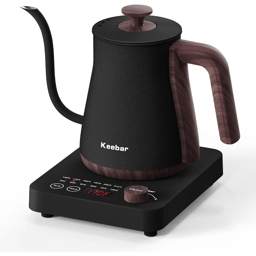 Electric Gooseneck Kettle with 6 Temperature Control Presets and LED Display 0.8L/27.05oz 0.8mm Ultra-Fine Spout 304 Stainless
Electric Gooseneck Kettle with 6 Temperature Control Presets and LED Display 0.8L/27.05oz 0.8mm Ultra-Fine Spout 304 Stainless