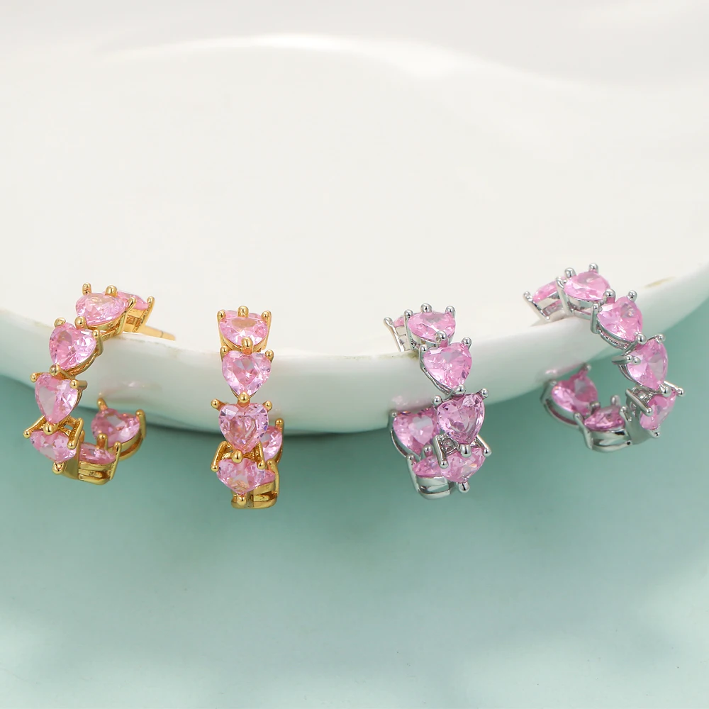 EYIKA Double Side Pink Lovely Heart Stud Earrings Gold Plated C Shape Piercing Circle Earring Women Valentine Wedding Jewelry
EYIKA Double Side Pink Lovely Heart Stud Earrings Gold Plated C Shape Piercing Circle Earring Women Valentine Wedding Jewelry