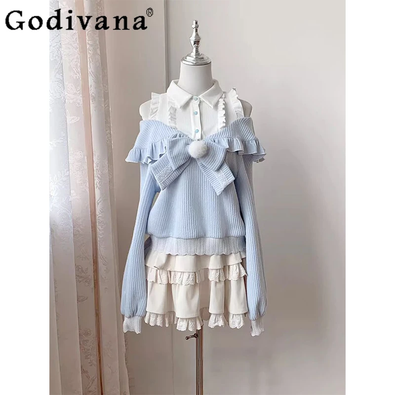 Girls Japanese Lolita Skirt Suits Women Off Shoulder Sweater Ballet Style Skirt Set Blue Sweet Cute Autumn Winter Outfits
Girls Japanese Lolita Skirt Suits Women Off Shoulder Sweater Ballet Style Skirt Set Blue Sweet Cute Autumn Winter Outfits