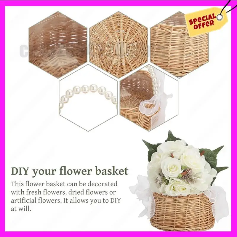 -ABUB 4X Wicker Flower Girl Basket For Weddings, Rattan Flower Basket Handmade Flower Girl Basket With Handle And Ribbon
-ABUB 4X Wicker Flower Girl Basket For Weddings, Rattan Flower Basket Handmade Flower Girl Basket With Handle And Ribbon