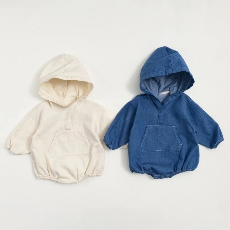 newborn boys girls spring autumn 2025 new denim bodysuits korean fashion casual daily hooded rompers for infant
newborn boys girls spring autumn 2025 new denim bodysuits korean fashion casual daily hooded rompers for infant