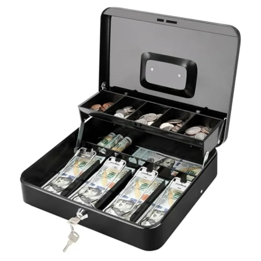 Cash Box with Key Lock - 0.7mm Solid Steel, Auto-Pop Spill-Proof Foam Coin Tray, 4 Finger-Safe No-Pinch Bill Clips, Portable Ca
Cash Box with Key Lock - 0.7mm Solid Steel, Auto-Pop Spill-Proof Foam Coin Tray, 4 Finger-Safe No-Pinch Bill Clips, Portable Ca