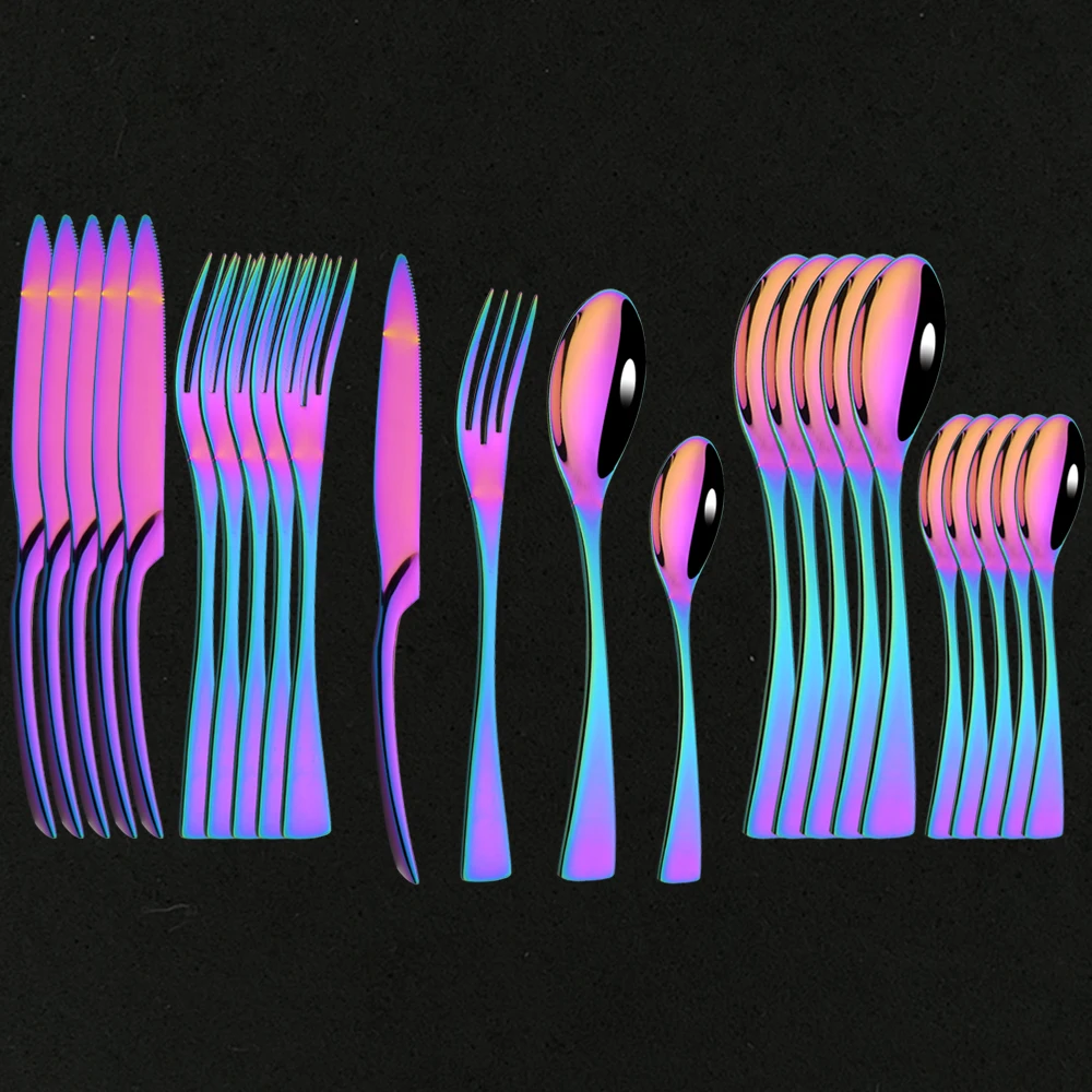 Rainbow Tableware Set 18/10 Stainless Steel 24Pcs/Set Dinnerware Knife Fork Spoon Cutlery Set Western Dinner Set Party Flatware
Rainbow Tableware Set 18/10 Stainless Steel 24Pcs/Set Dinnerware Knife Fork Spoon Cutlery Set Western Dinner Set Party Flatware
