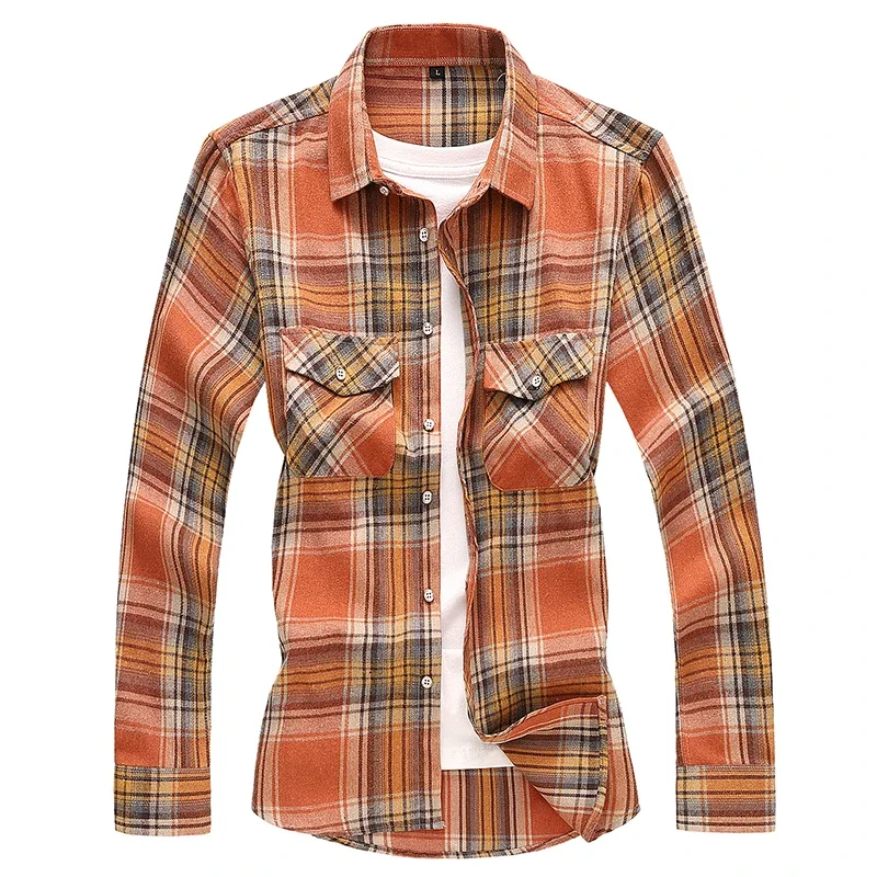 Men's Long Sleeved Plaid Shirt, with Two Chest Pockets Single Breasted Lapel Shirts. Cotton 40% and Polyester 60%
Men's Long Sleeved Plaid Shirt, with Two Chest Pockets Single Breasted Lapel Shirts. Cotton 40% and Polyester 60%