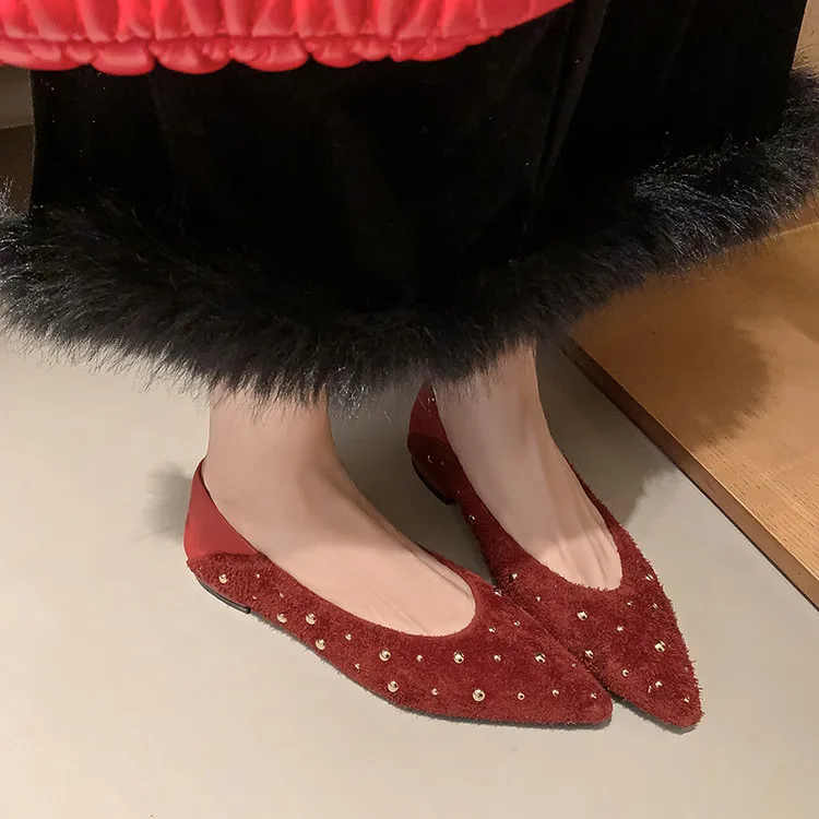 Vintage Red Shallow Women Flats Pointed Toe Slip On Brown Working Creepers Gold Rivets Decoration Spring Moccasins Femininos
Vintage Red Shallow Women Flats Pointed Toe Slip On Brown Working Creepers Gold Rivets Decoration Spring Moccasins Femininos