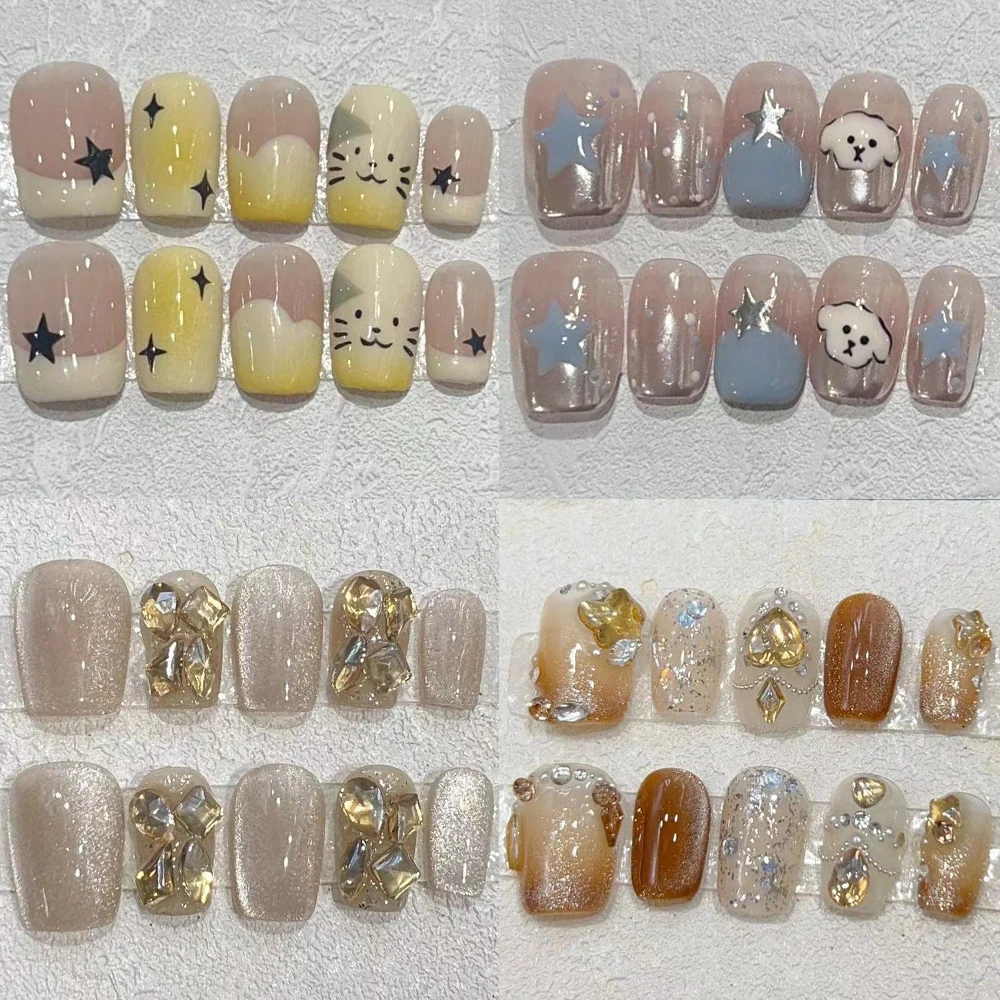 10Pcs Handmade Cute Short Square Press On Nails Flash Rhinestone Cat Eyes Pearl Flowers Cartoon Cat Dog Detachable False Nail
10Pcs Handmade Cute Short Square Press On Nails Flash Rhinestone Cat Eyes Pearl Flowers Cartoon Cat Dog Detachable False Nail
