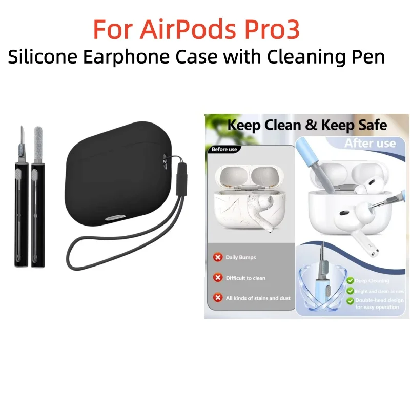 For Apple AirPods Pro 3rd Gen, Soft Silicone Case, Stylish Cover with Matching Cleaning Kit
For Apple AirPods Pro 3rd Gen, Soft Silicone Case, Stylish Cover with Matching Cleaning Kit