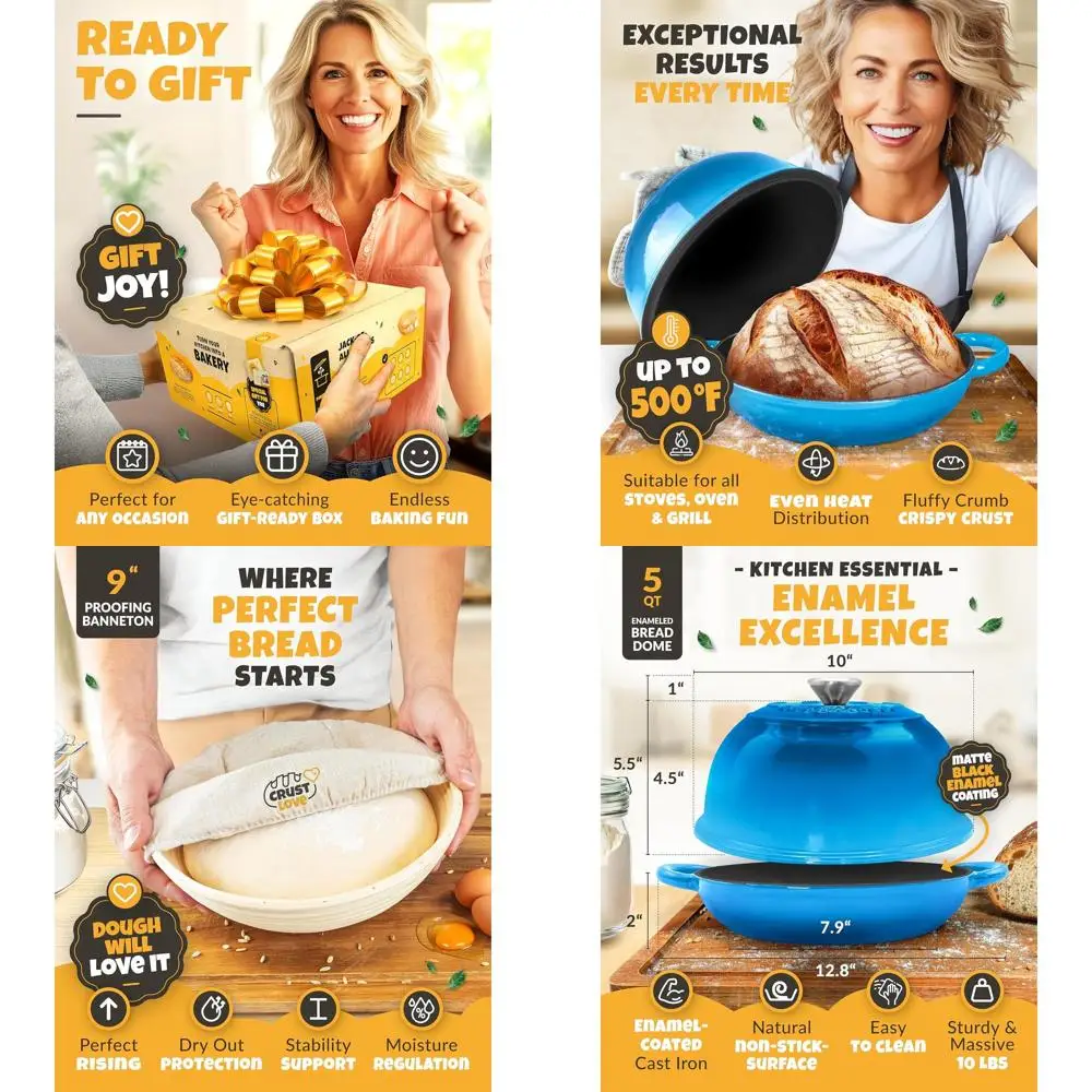 Enamel Bread Dome for 5-Quart Dutch Oven - Sourdough Baking Essentials: Whisk, Lame, Cast Iron Pan with Lid
Enamel Bread Dome for 5-Quart Dutch Oven - Sourdough Baking Essentials: Whisk, Lame, Cast Iron Pan with Lid