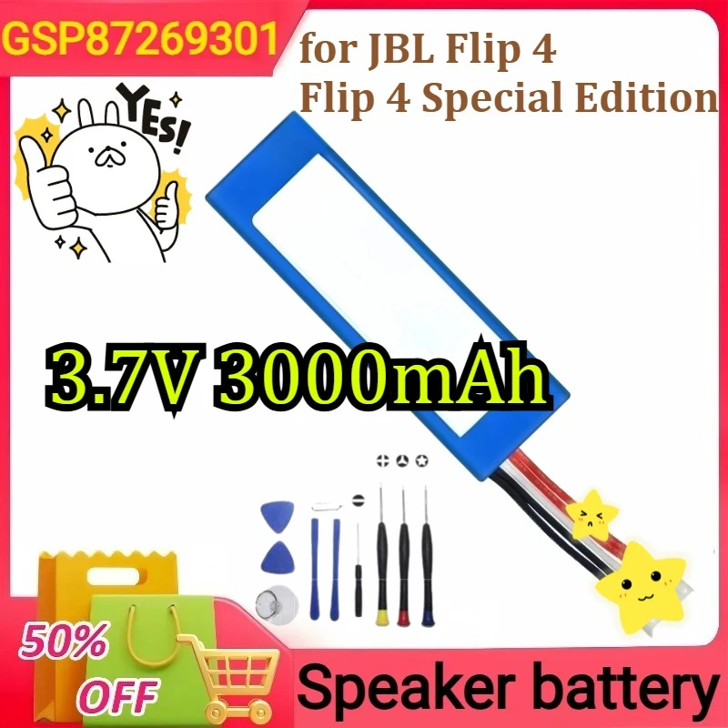 GSP87269301 for JBL Flip 4, Flip 4 Special Edition Flip4 Speaker Battery New 3.7V 3000mAh+Tools
GSP87269301 for JBL Flip 4, Flip 4 Special Edition Flip4 Speaker Battery New 3.7V 3000mAh+Tools
