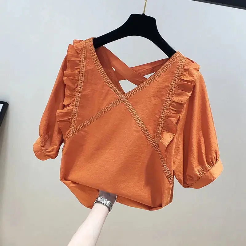 Summer Woman New Elegant Irregular Chiffon Shirts Female Loose Bat Short Sleeve V-neck Office Ladies Solid Color Tops Blouse G96
Summer Woman New Elegant Irregular Chiffon Shirts Female Loose Bat Short Sleeve V-neck Office Ladies Solid Color Tops Blouse G96