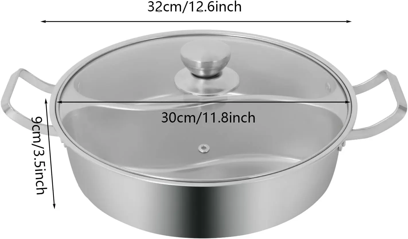 Double-flavor Hot Pot, 5L Stainless Steel Hot Pot with Divider and Clear Lid Divided Stockpot for Gas Hob Induction Hob Electric Ceramic Hob Electric Heater (12.6 * 3.5 inch)
Double-flavor Hot Pot, 5L Stainless Steel Hot Pot with Divider and Clear Lid Divided Stockpot for Gas Hob Induction Hob Electric Ceramic Hob Electric Heater (12.6 * 3.5 inch)