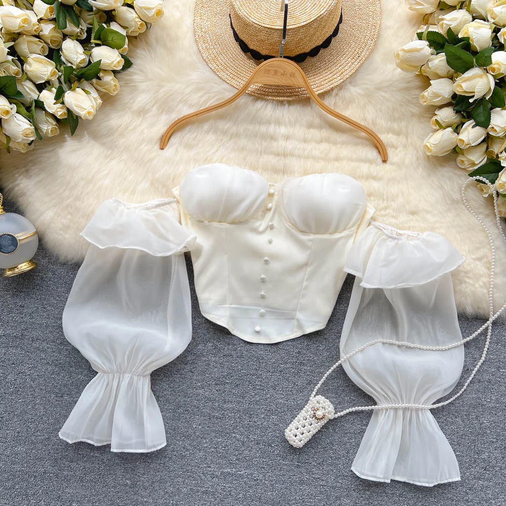Pure Sexy Girls Straight Shoulder Bra Top Fashion Backless Sweet Shirt Top Super Fairy Short Slim Top For Summer Holiday
Pure Sexy Girls Straight Shoulder Bra Top Fashion Backless Sweet Shirt Top Super Fairy Short Slim Top For Summer Holiday